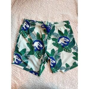 Jurassic Park Mens Tropical T-Rex Skull Athletic Shorts White Green Size Medium